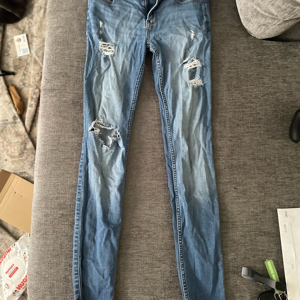 Hollister Blue Low Rise Super Skinny Jeans with Faded Distressing